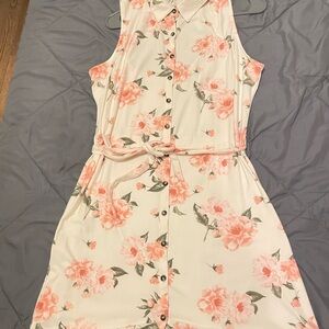 No Boundaries Cream Sleeveless Button-Front Mini Dress with Peach Floral Print
